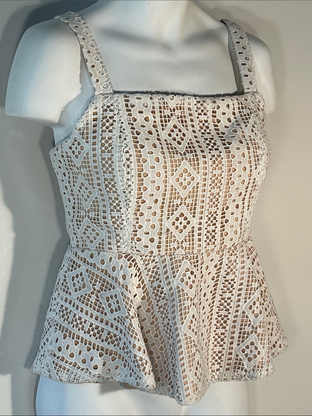 Endless Rose NWT SZ L Ivory Crochet Lace Peplum Top Coquette Boho Cottage Layers